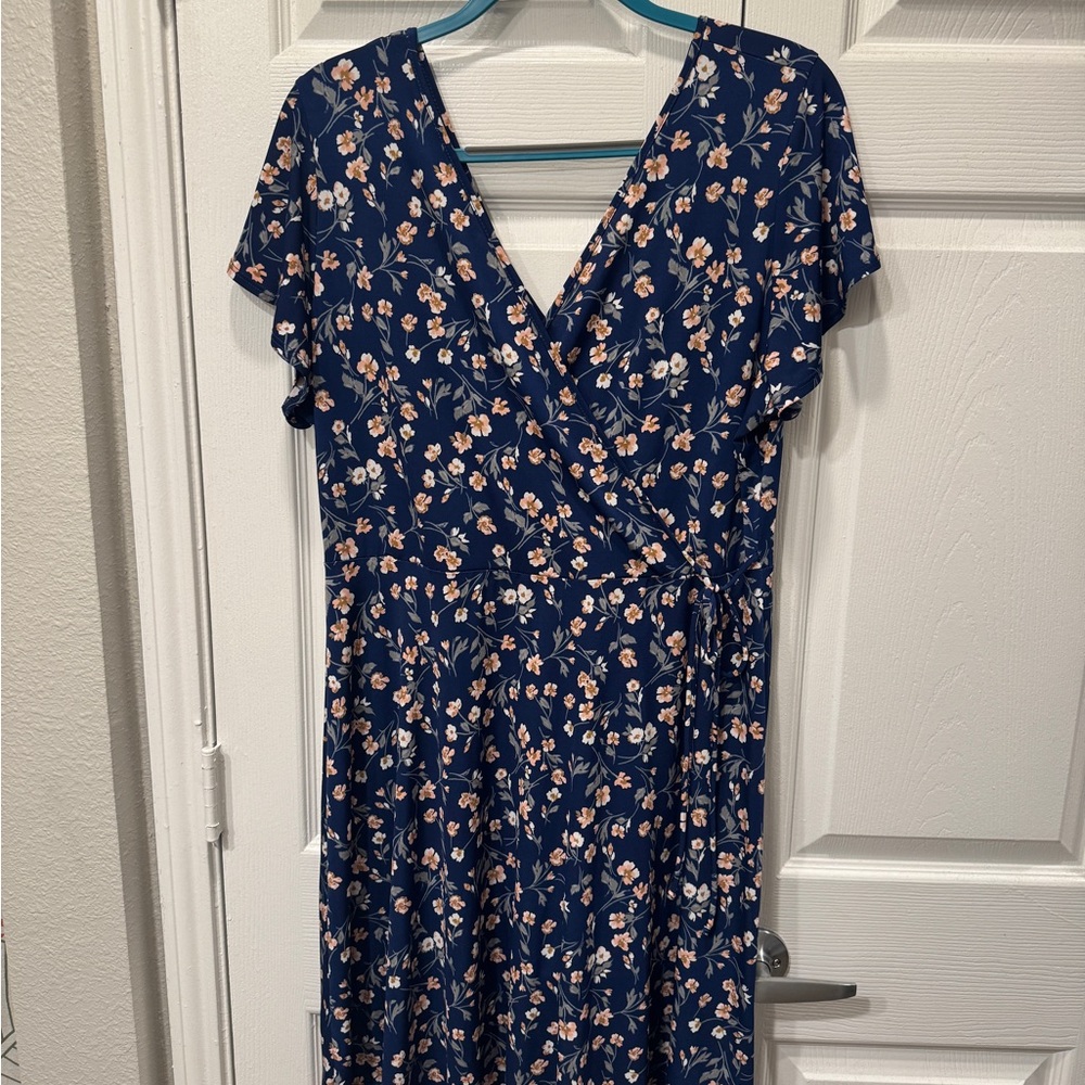 Kaileigh Navy Floral Faux Wrap Dress